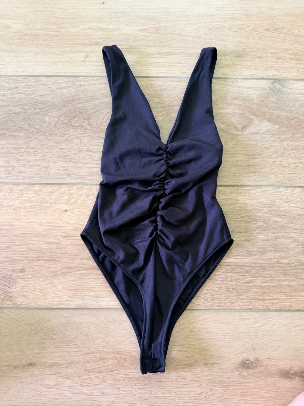 Zara Black One-Piece bodysuit with Ruched Front